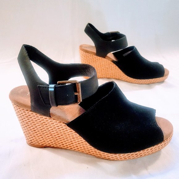 Toms Tropez Jute Wedge Slingback Sandal Platform Black Suede Heels - Picture 3 of 14